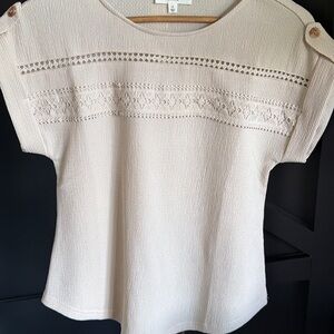 mine Cream Short Sleeve Knit Top with Crochet Yoke